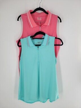 Jofit Sporty Sleeveless Polo Top - Pink & Aqua Set of 2 Size XXL